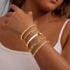 Gold Bracelets Set for Women Non Tarnish,  Gold Plated Sterling Silver Chunky Cuff Bracelet Stackable Gold Bangles Bracelet for Women Trendy Fashion Accessories Tie Knot Cuban Rope Paperclip Beaded Bracelet Stack Jewelry Valentines Day Gifts