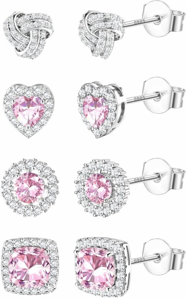 4 Pairs Sterling Silver CZ Stud Earrings for Women Gold Plated Brilliant Celtic Heart Big Stud Earrings Set Cubic Zirconia Earrings Studs for Sensitive Ear