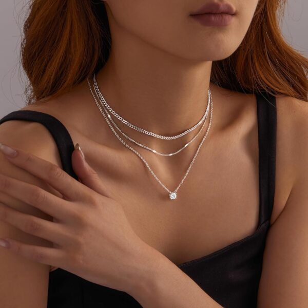 Layered Gold Necklaces for Women,  Gold Sterling Silver Plated Dainty Pendant Necklace Set with Cubic Zirconia Circle, Chunky Stackable Cuban Chain Choker, Trendy Personalized Birthstone Jewelry Gift Non Tarnish