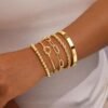 Gold Bracelets Set for Women Non Tarnish,  Gold Plated Sterling Silver Chunky Cuff Bracelet Stackable Gold Bangles Bracelet for Women Trendy Fashion Accessories Tie Knot Cuban Rope Paperclip Beaded Bracelet Stack Jewelry Valentines Day Gifts