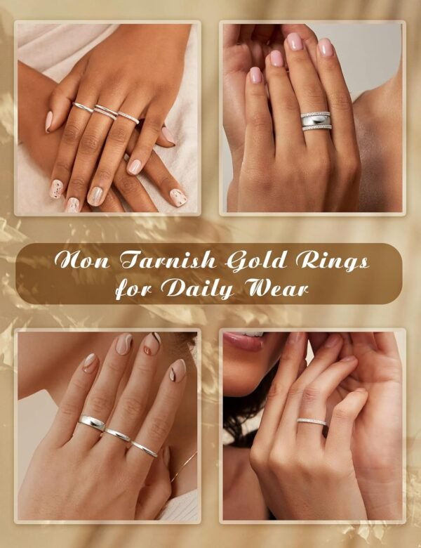 Stackable Rings for Women Non Tarnish  Gold Plated Dainty Cubic Zirconia Rings Minimalist Stacking Thumb Ring Set Thin Statement Promise Wedding Bands Engagement Ring Stack Size 5-10