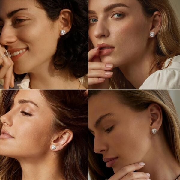 4 Pairs Sterling Silver CZ Stud Earrings for Women Gold Plated Brilliant Celtic Heart Big Stud Earrings Set Cubic Zirconia Earrings Studs for Sensitive Ear