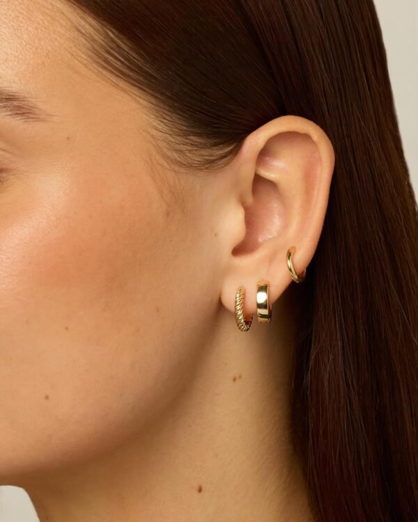 Yellow Gold Plated 925 Sterling Silver Posts Three Pairs Small Hoop Earrings for Women - Statement Gold Hoop Earrings Set - Cubic Zirconia Rope Teardrop Chunky Huggie Earscape Piercings