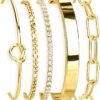 Gold Bracelets Set for Women Non Tarnish,  Gold Plated Sterling Silver Chunky Cuff Bracelet Stackable Gold Bangles Bracelet for Women Trendy Fashion Accessories Tie Knot Cuban Rope Paperclip Beaded Bracelet Stack Jewelry Valentines Day Gifts