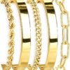 Gold Bracelets Set for Women Non Tarnish,  Gold Plated Sterling Silver Chunky Cuff Bracelet Stackable Gold Bangles Bracelet for Women Trendy Fashion Accessories Tie Knot Cuban Rope Paperclip Beaded Bracelet Stack Jewelry Valentines Day Gifts