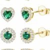 4 Pairs Sterling Silver CZ Stud Earrings for Women Gold Plated Brilliant Celtic Heart Big Stud Earrings Set Cubic Zirconia Earrings Studs for Sensitive Ear