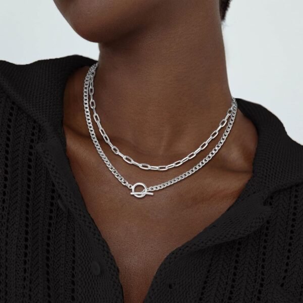 Layered Necklaces for Women,  Gold Plated Chain Necklace Women Trendy Cuban Link Paperclip Chain Toggle Clasp Necklace Fashion Chunky Jewelry for Women