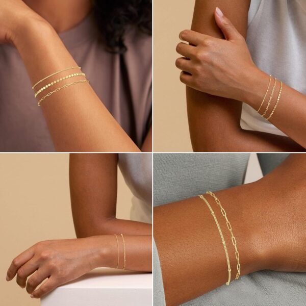 Gold Bracelets for Women Trendy, Dainty  Gold Plated Bracelet Stack Beaded Chain Bracelet Set Thin Small Cute Paperclip Bracelets Fashion Waterproof Jewelry Gift Gold Accessories for Women