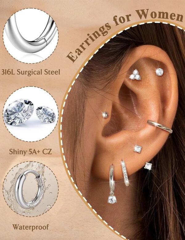 Hypoallergenic Gold Plated Stud Hoop Earrings for Women - Surgical Stainless Steel Earrings Trendy Small Hoops Cartilage Earring Stacks Huggie Earring Set for Multiple Piercing Jewelry