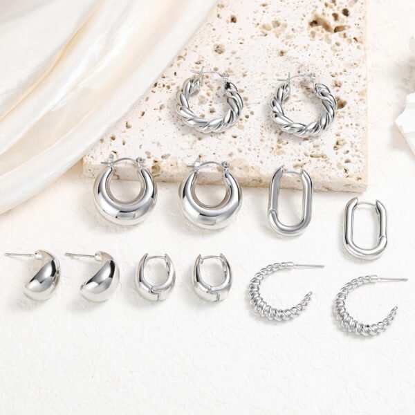 6 Pairs  Gold Plated Hoop Earrings for Women Lightweight Chunky Hoop Earrings Multipack Hypoallergenic, Thick Open Twisted Huggie Hoops Earring Set Jewelry for Gifts.