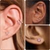 20G Gold Studs Earrings for Women, Gold Plated Hypoallergenic Butterfly Earrings for Girls,4 Pairs Flower/Butterfly/Cubic Zirconia Cute Earring and Trendy Huggie Hoop Dainty Multipack Earring Sets