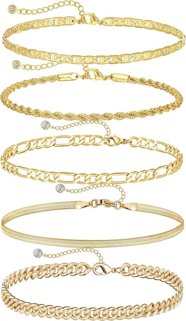 Gold Plated Bracelets for Women, Jewelry Sets Cute Tennis Beaded Bracelets Cuban Link Paperclip Chain Dainty Bracelet Pack Gifts
