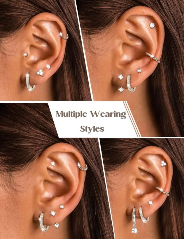 Hypoallergenic Gold Plated Stud Hoop Earrings for Women - Surgical Stainless Steel Earrings Trendy Small Hoops Cartilage Earring Stacks Huggie Earring Set for Multiple Piercing Jewelry