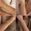 Gold Bracelets Set for Women Non Tarnish,  Gold Plated Sterling Silver Chunky Cuff Bracelet Stackable Gold Bangles Bracelet for Women Trendy Fashion Accessories Tie Knot Cuban Rope Paperclip Beaded Bracelet Stack Jewelry Valentines Day Gifts