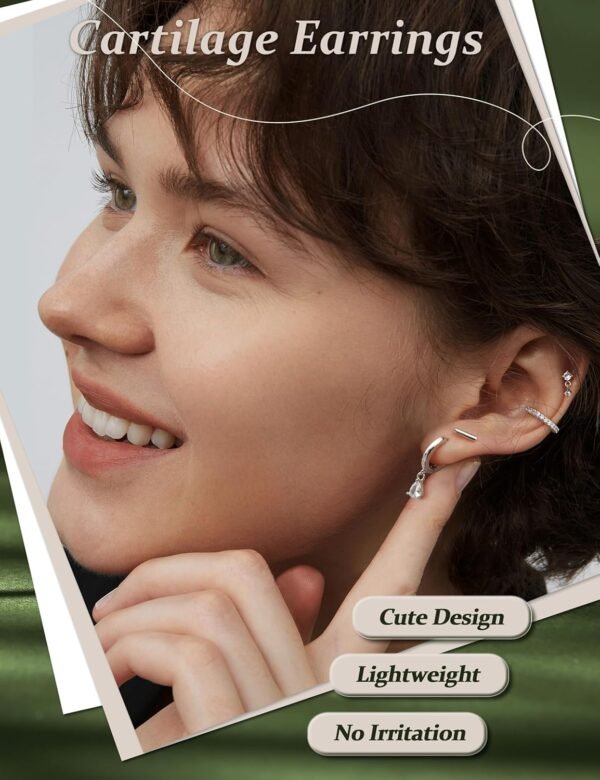 Hypoallergenic Stud Hoop Silver  Gold Plated Earrings Stacks - 9 Pairs Surgical Stainless Steel Earring Set for Sensitive Ears - Small Ear Piercing Flat Back Cartilage Earrings for Women Trendy Gifts