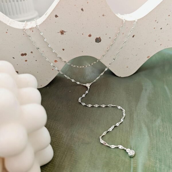 Silver/Gold Necklace for Women 925 Silver/ Gold Plated Dainty Long Necklace Y-Shaped Drop Pendant Necklaces Choker Trendy Chain Simple Layered Necklaces CZ Jewelry for Women Set Gift