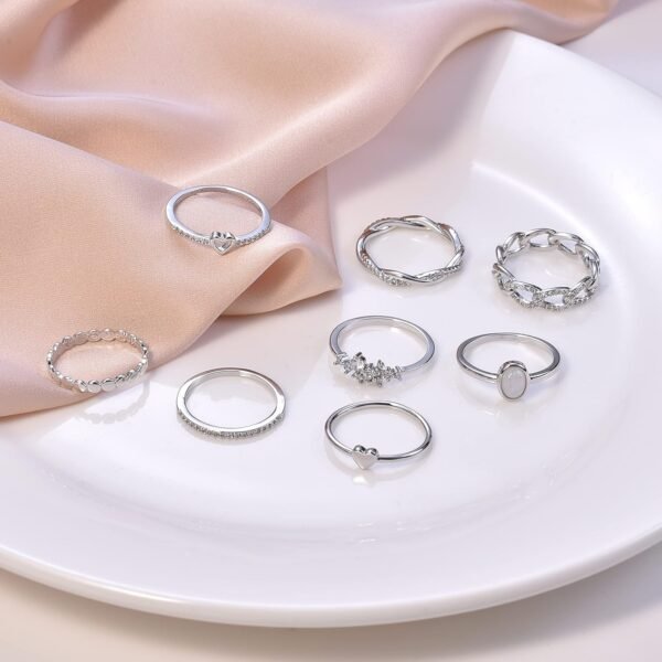 Gold/Silver Plated Stacking Rings Set for Women Non Tarnish CZ Heart Simple Cute Stackable Rings Dainty Trendy Gold Statement Rings Plain Band Size 4-12