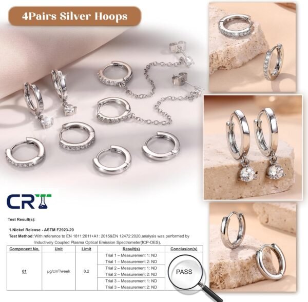 4 Pairs Small Hoop Earrings for Women Trendy  Gold Plated Chain Drop Earrings Set Hypoallergenic CZ Huggie Hoops Lightweight Cartilage Earring Stacks Women's Jewelry Gifts