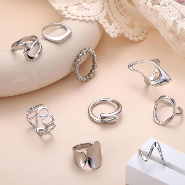 9 Pcs Gold Plated Chunky Rings for Women   Gold Plated Ring Set Dome Thick Open Rings Adjustable