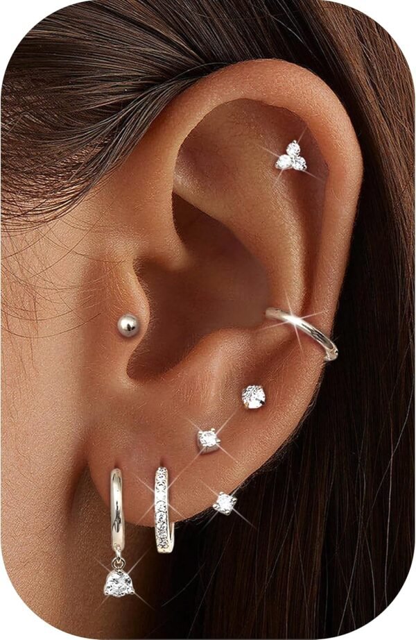 Hypoallergenic Gold Plated Stud Hoop Earrings for Women - Surgical Stainless Steel Earrings Trendy Small Hoops Cartilage Earring Stacks Huggie Earring Set for Multiple Piercing Jewelry