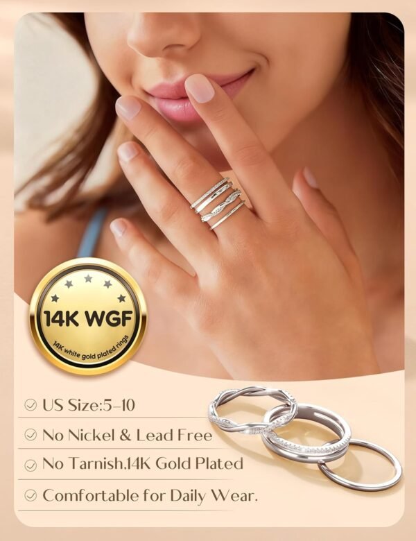 Gold Plated Stackable Rings for Women Non Tarnish Dainty Cubic Zirconia Ring Set Minimalist Wedding Bands Ring Stack Statement Engagement Promise Thumb Rings Size 5-10