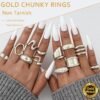 Chunky Gold Stackable Rings for Women Non Tarnish,   Gold-Plated Statement Open Stacking Rings, Knuckle Band Ring Set