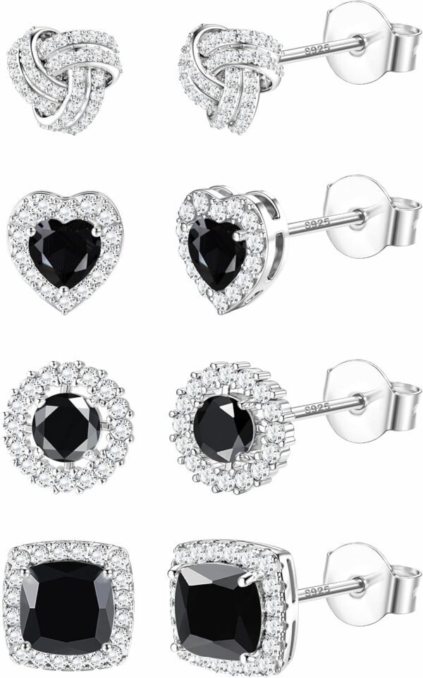 4 Pairs Sterling Silver CZ Stud Earrings for Women Gold Plated Brilliant Celtic Heart Big Stud Earrings Set Cubic Zirconia Earrings Studs for Sensitive Ear