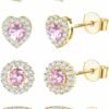 4 Pairs Sterling Silver CZ Stud Earrings for Women Gold Plated Brilliant Celtic Heart Big Stud Earrings Set Cubic Zirconia Earrings Studs for Sensitive Ear