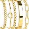 Gold Bracelets Set for Women Non Tarnish,  Gold Plated Sterling Silver Chunky Cuff Bracelet Stackable Gold Bangles Bracelet for Women Trendy Fashion Accessories Tie Knot Cuban Rope Paperclip Beaded Bracelet Stack Jewelry Valentines Day Gifts