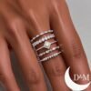 Stackable Silver Plated Rings for Women Non Tarnish, Dainty Sterling Silver Diamond Pearl Rings Set Thumb Fashion Thin Cubic Zirconia Simple Unique Statement Ring Pack Women Jewlery 6/7/8/9/10