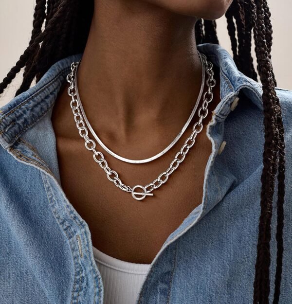 Gold Plated Chunky Necklace for Women, Trendy Paperclip Chain Necklace Thick Cross Heart Pendant Necklace Layered Herringbone Cuban Link Chain Toggle Necklaces Non Tarnish Jewelry