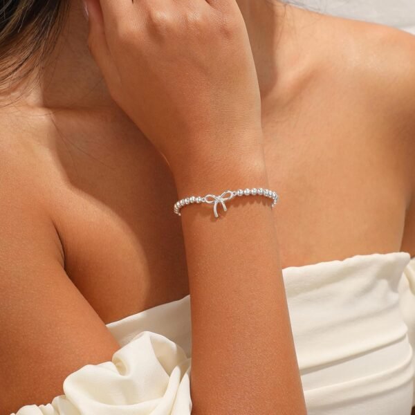 Gold Bracelets for Women, Cute  Gold/Silver Plated Stretch Beaded Bracelets for Women Trendy Stackable Charm Bracelet Dainty Adjustable Waterproof Non Tarnish Jewelry Gifts for Her