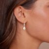 Gold Pearl Dangle Earrings for Women,  Gold Plated Small Pearl Drop Huggie Hoop Earrings, Hypoallergenic Dainty Gold Earrings Wedding Jewelry Gifts for Women Trendy
