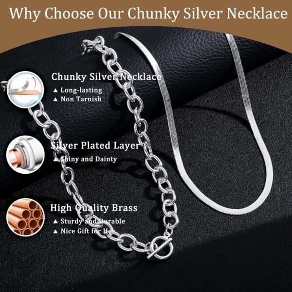 Gold Plated Chunky Necklace for Women, Trendy Paperclip Chain Necklace Thick Cross Heart Pendant Necklace Layered Herringbone Cuban Link Chain Toggle Necklaces Non Tarnish Jewelry