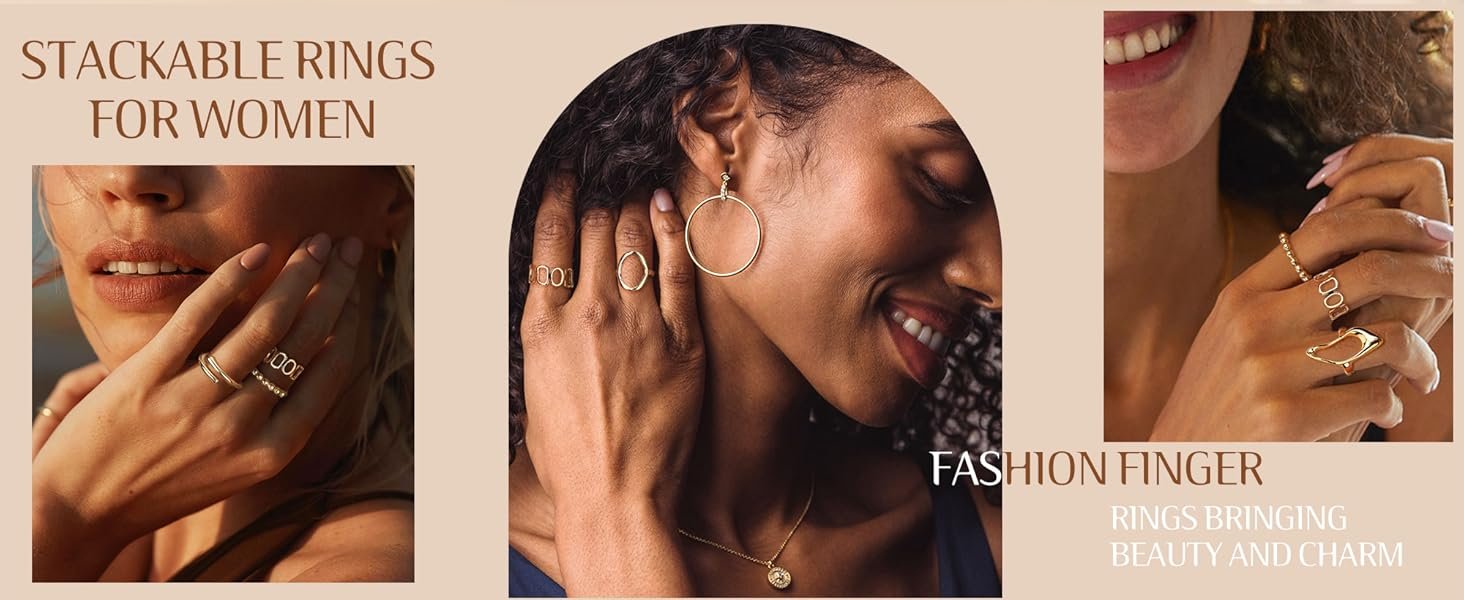 9 Pcs Gold Chunky Rings set for Women